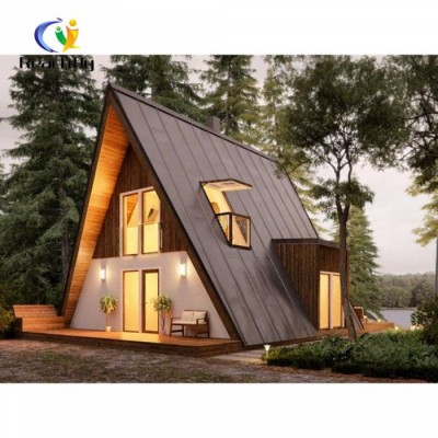 Steel Frame Prefab House Huts Resort Cottage Home Garden Chalet Wood Log Cabin Kits A Frame Mini Houses